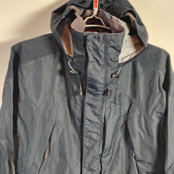 Marmot Stretch Armstrong Jacket Mens Navy Ripstop Waterproof Hood Winter Small - Picture 4 of 16
